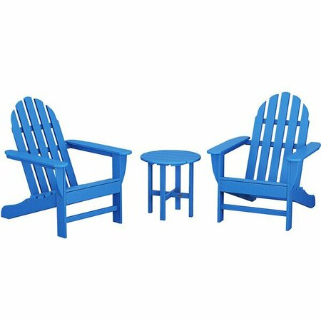 POLYWOOD Classic Pacific Blue Patio Set with Adirondack Chairs and Round Side Table 633PWS4171PB